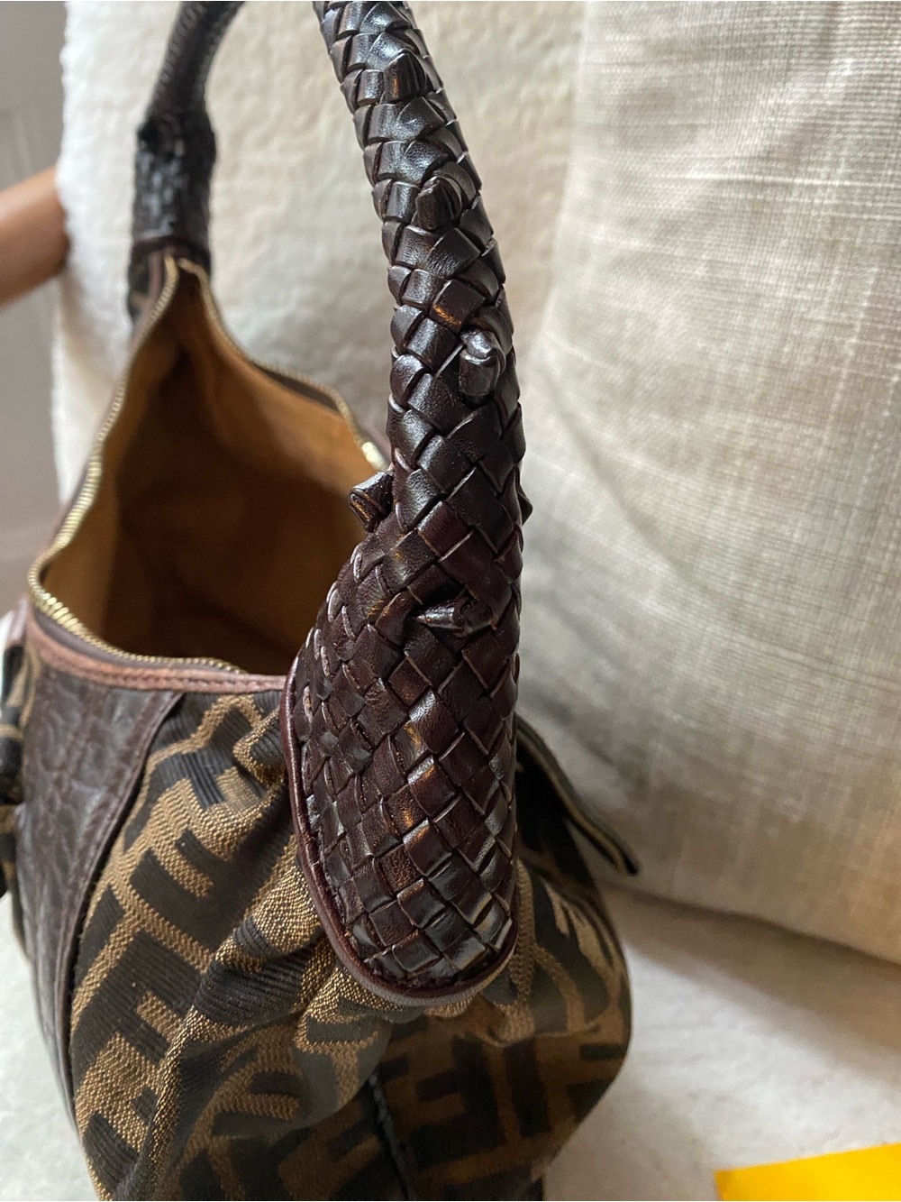 Fendi Vintage Zucca FF Spy hobo bag with Nappa leather, Woven handle + Dust bag - Picture 8 of 12